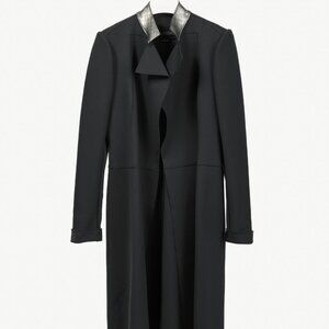 Marie Saint Pierre Black Neoprene Metallic-Neck Open-Front Coat